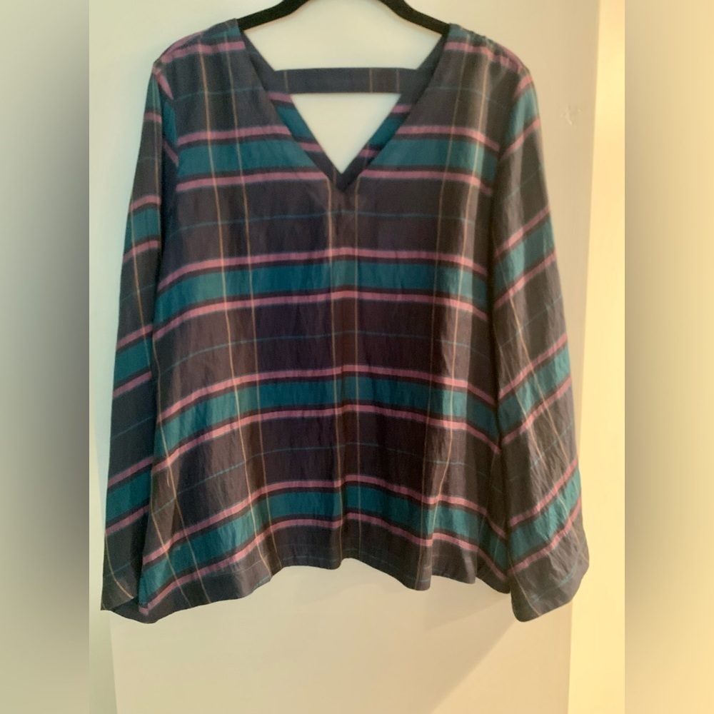 LOFT Blue Long Sleeve Relaxed Flowy Silky Blouse NWT - XS
